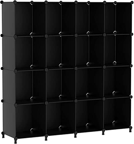 AWTATOS Système d'étagères 16 cubes Étagère cube DIY Plaques Plastique PP Armoire Armoire à chaussures Chambre Dressing Salon Noir ULPZ017 Cover