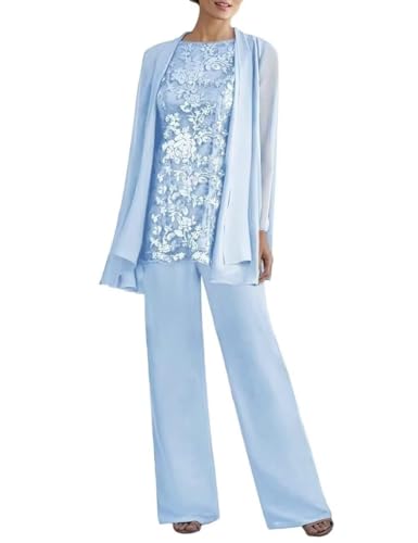 Elegant Dusty Rose Mother of the Bride Pant Suits - 3-Piece Formal Outfit with Lace Jacket for Plus Size 18 by WinKitor - Image 2