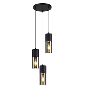 Lichtmaler Pendelleuchte Esstisch Hängeleuchte Schwarz - Hängelampe 3 Flammig Glas Rund LED Esstischlampen E27 Vintage Lampenschirm Leuchte für Esszimmer Treppe Schlafzimmer