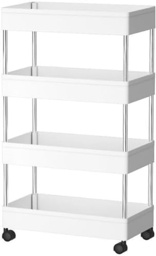 Demanca キッチンワゴン スリム 隙間収納 20cm 収納ラック キャスター付き 収納カート ローリングラック おしゃれ 調味料 食品 ペットボトル 小物 台所 洗面所 冷蔵庫横 3/4段 ホワイト (87*38*20CM)