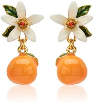 Orange Blossom Flower Enamel Stud Dangle Earrings Jewelry Gift Juicy Grape