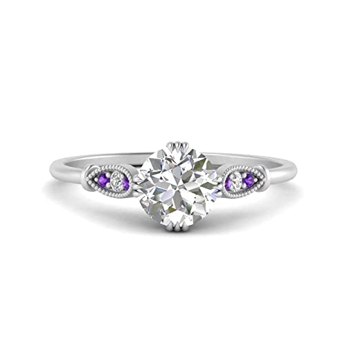 Pierre précieuse bague de fiançailles cathédrale ronde en argent sterling 47-70