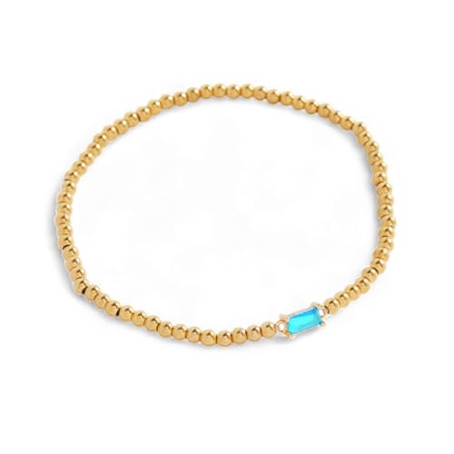 Image of Mint & Lily Gold Beaded Birthstone Bracelet | Personalized Birth Month CZ Stretch Bracelet, 18K Gold Plated, Tarnish-Resistant Waterproof, Birthstone Birthday Gift for Her