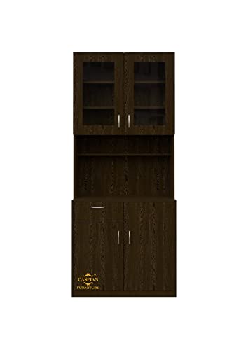 Image of CASPIAN Multipurpose Wooden Cabinet (Coffee Brown) | Glass Door Showcase | Engineered Wood | Use as Bookshelf & Kitchen Crockery Unit | for Bedroom, Living & Study Room, Home & Office