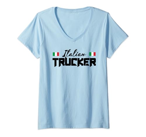 Donna Italian Trucker Camionista Italiano Autista Di Camion Maglietta con Collo a V