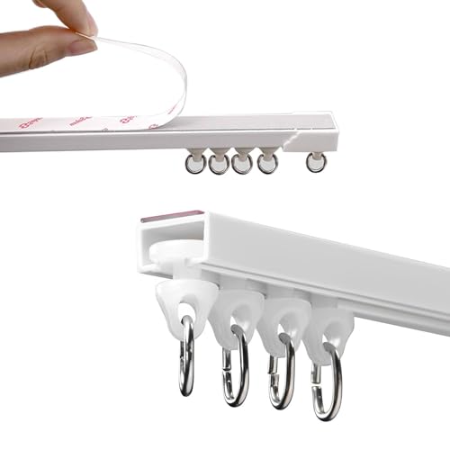 Tringle à rideau sans perçage pour pose sur rail mural ou plafond avec clips intégrés