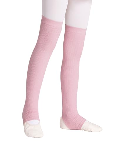 Avrigirl Pink Toddler Girls Ballet Stirrup Socks Knitted Leg Warmer Athletic Legsleeve for Training Warm up, Above Knee Length