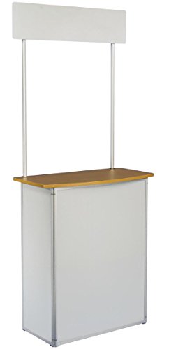 Promotional Trade Show Counter with Header, Carrying Bag Included - White Corrugated Plastic with Aluminum Frame and Laminate Countertop