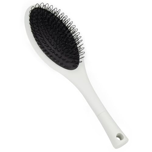 The Hair Shop Beige Loop Brush - Salon Professional Grade with Ergonomic Design - Safe Detangler Tool for 100% Remy Human and Synthetic Hair Extensions and Wigs (Light Grey)