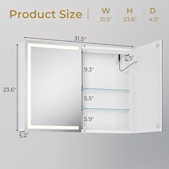 DICTAC Bathroom Medicine Cabinets with Mirror and LED Light, Wall Mounted Med...