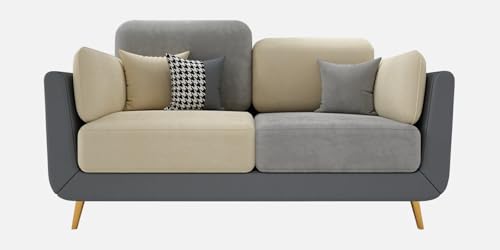 Image of Sixpine Luxury Dual Color Upholstery Sofa in Premium Velvet | Solid Wood Structure | Sturdy Golden Legs | High Density Foam | Extra Comfort for Modern Living Room (Grey & Beige, 2 Seater)