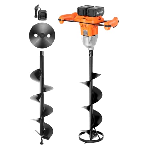 VEVOR 40V Electric Ice Auger, 8 inch Diameter, 2 in 1 Battery Powered Ice Fishing Augers and Earth Auger Combo with Top Plate, Turbo High-Speed Cutting System and Blade Guard