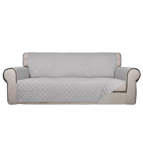 Image of PureFit Reversible Quilted Sofa Cover, Water Resistant Slipcover Furniture Protector, Washable Couch Cover with Non Slip and Elastic Straps for Kids, Dogs, Pets (Sofa, Light Gray /Light Gray)