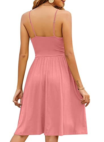 Image of YATHON Casual Dresses for Women Sleeveless Cotton Summer Beach Dress A Line Spaghetti Strap Sundresses with Pockets