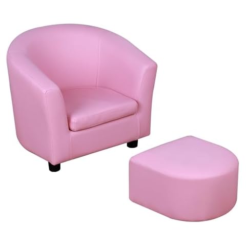 HOMCOM Pink Children's Armchair Sofa with Footstool Cover