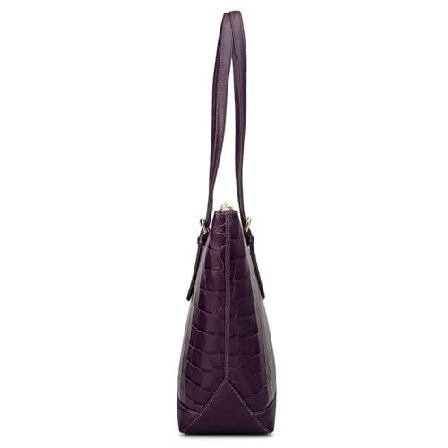 Image of Da Milano Leather Purple Tote Bag for Women (0388OL)
