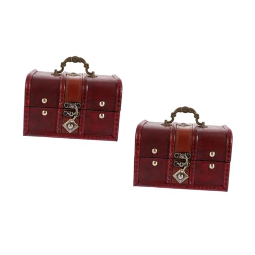 FRCOLOR Lot De 2 Boîtes De Rangement En Bois Pour Bijoux Décoration De Bureau Conteneur En Bois Boîte En Vintage Vase De Rangement Rouge