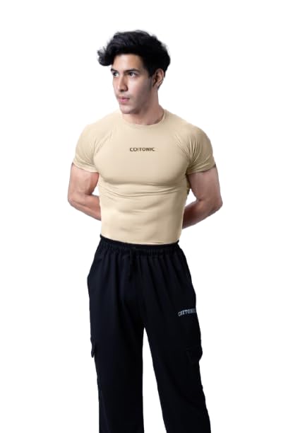 Image of COITONIC Men Compression Half Sleeves Round Neck T-Shirt for Gym and Sports Wear