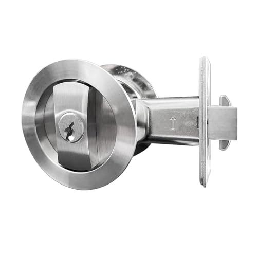 Cerradura para puerta corrediza tipo bolsillo 2 piezas con llave, manija redonda empotrada para privacidad en dormitorio y baño (Plata)
