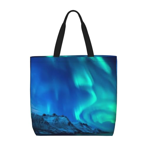 Northern Lights print Tote Bag for Women Reusable Shopping Bag Large Beach Bag Travel Vacation Work