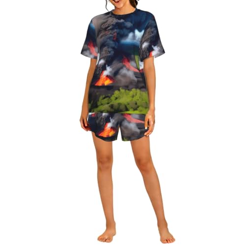 Pyjama court femme respirant Kilauea Volcano Bloom pour vos moments de détente