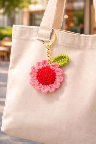 Image of Handmade Crochet Sunflower Keychain for Women & Girls, Cute Yellow Flower Key Ring Charm, Soft Yarn Knitted Gift, Bag Charm, Car Key Holder, Aesthetic Handmade Floral Accessory