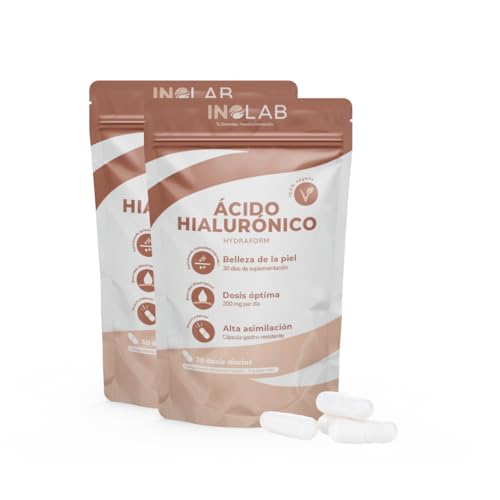 INOLAB Acido Hialuronico Puro I Capsulas Gastrorresistentes Absorción óptima I210 mg por Día - Programa de 60 DíasI Hidratación de la Piel Salud de las Articulaciones