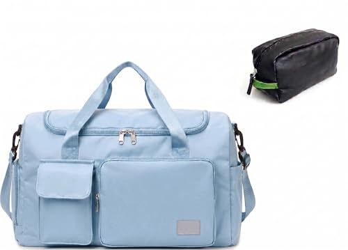 Image of SRZ Samrukzone Nylon Travel Duffle Bag with Wet Pocket & Shoe Compartment, Weekender Overnight Gym Shoulder Bag for Men & Women (44 x 18 x 29 cm (Light Blue)