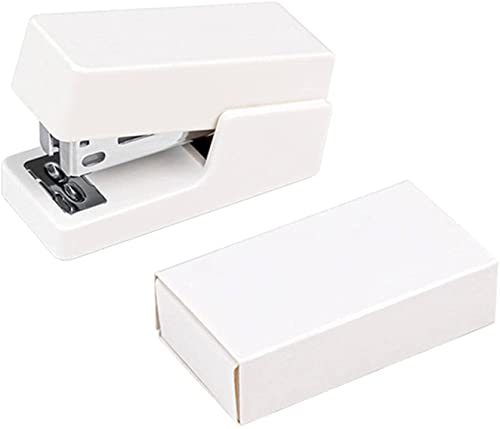ホッチキス ソリッドカラーステープラーミニステープラー12シート容量概要節約ステープラーセットスクール事務用品 卓上ホッチキス(White)