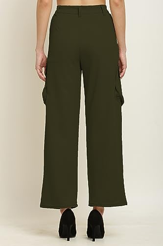 Image of Fashion Women's Casual Cargo Pants Flared High Waist Relaxed Fit Stretchable Parallel Trousers