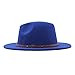 Lady Retro Fashion Panama Hat with Belt Buckle Women Classic Fedora Vintage Fedora Dress Wide Brim Floppy Hats Blue