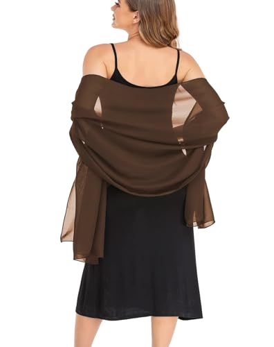 Pukguro Brown Shawls and Wraps for Evening Dresses Sheer Chiffon Women Wraps Wedding Bridal Scarf 79 * 18