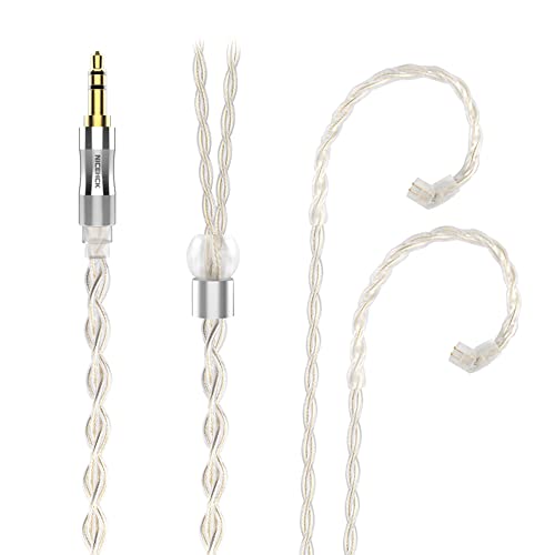 イヤホンリケーブル 銀メッキ単結晶銅OCC 5N純度99.999% NICEHCK SilverDay qdc 2Pin 3.5mmプラグ 金属製コネクタ 着脱式 柔らかい アップグレードケーブル 3極 柔らかい 1.2m DIYイヤホンのアクセサリ 音質