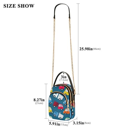 Women Single Shoulder Purse Art Print Chain Wallet Cell Phone Purse Quilted Zipper Ladies Clutch Satchel Cute Cars Trucks Blue3