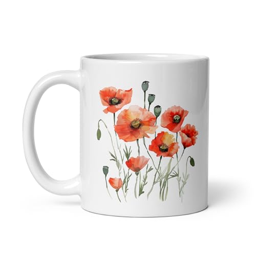 Chatcripant Mug Coquelicot – Tasse Café Thé 325 ml – Illustration Fleur Aquarelle – Nature et Fleurs Sauvages – Idée Cadeau Fleur – Mug Céramique...