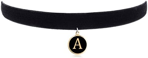cozylife 3/8" Girls Black Velvet Choker Necklace with 26 Letter Pendant (A)