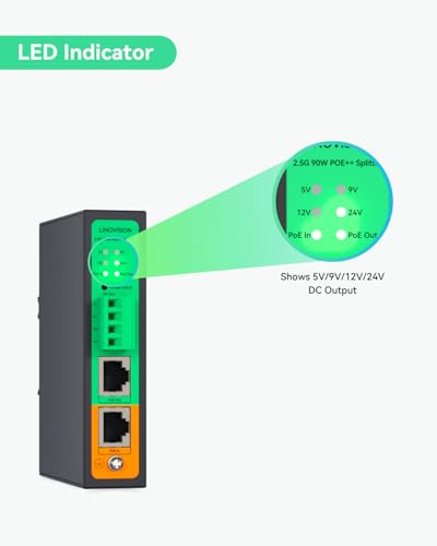 Image of LINOVISION Industrial 2.5G PoE++ Splitter, BT 90W PoE to DC 5 /9 /12 /24V | Dual Output BT PoE & DC| Din Rail Mounting| for WiFi 6E /7 AP, PTZ Camera