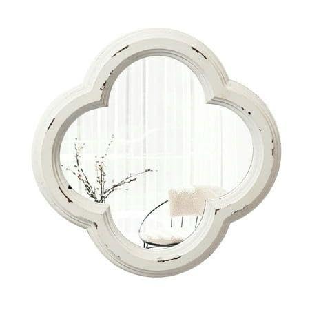 Adeez Gallery Vintage Small Scalloped Wall Mirror Decorative 12x12 inch, Hanging Distressed Finish White Rustic Quatrefoil Wooden Frame Mirrors for Wall Decor Living Room, Farmhouse Bedroom Mirror-image-2