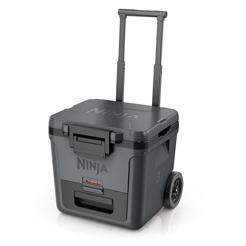 Image of Ninja | Cooler | FrostVault 30QT Cooler with Wheels | Insulated with Temp Dry Storage Drawer | Keeps Ice Cold for Days | for the Beach, Camping, Picnics & More | Charcoal Gray | FB230CG