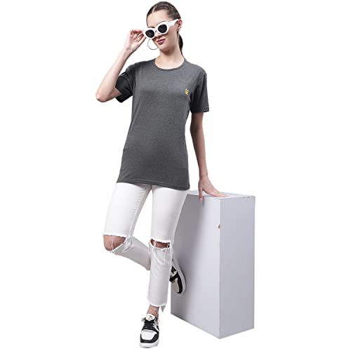 Image of Mack Jonney Women Round Neck Cotton Solid Regular Fit T-Shirt-T Anthraa 001-P