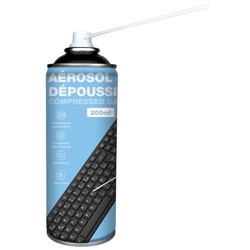 APM Bombe Air Sec 200ml, Aérosol Dépoussiérant Matériel Informatique, Spray Nettoyage Air Comprimé pour PC Clavier Mobile Appareil Photo et Composants électroniques, Buse de précision incluse, 570056