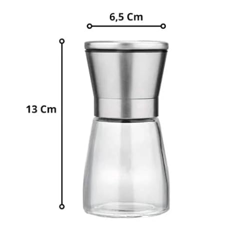 Kit com 2 Moedores para Sal e Pimenta 13cm de Vidro Moedor de Temperos Cerâmica e Tampa Inox Cozinha