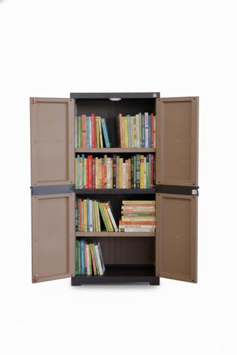 Image of Cello Novelty Big Bookshelf, Walnut & Brown | 2 Dustproof Doors | Space Saving Cupboard | Plastic Book Shelf | Multipurpose Book Shelf for Home, Office | Book Organizer for Library
