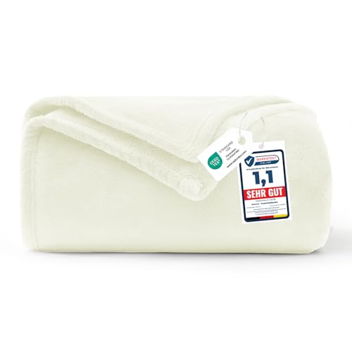 WAVVE Kuscheldecke Flauschig Decke Tagesdecke 150x200 - Sofadecke Cremeweiß – Ansicht 1