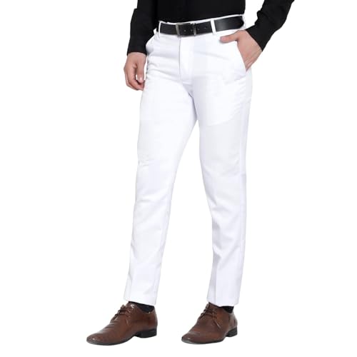 Image of Men's Reguler Fit Polycotton Trouser Pant's Formal Trouser Casual Trouser Pant (in, Numeric, 28, Regular, Whites)