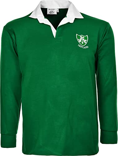 Activewear Men’s Rugby Full Sleeve with Collar Shirt Ireland Embroidered Logo | Rugby Fan Supporter Shirt | Green | Size S to 5XL SS 4XL Green