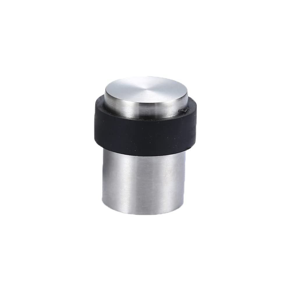2PCS Cylindrical Floor Door Stopper, Solid Stainless Steel Door Stopper with Rubber Bumper，Brushed Silver
