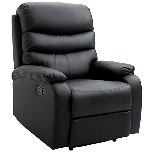 HOMCOM Single Recliner Sofa PU Leather Armchair Padded Armrest Reclining Cinema Chair Living Room Lounge (Black)