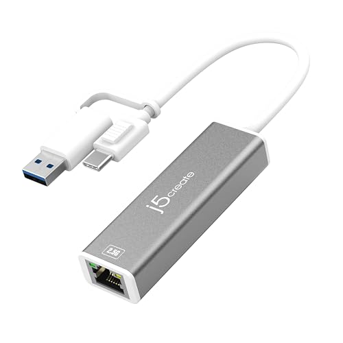 Adaptateur USB-C vers 2,5 Gigabit Ethernet j5create JCE145C gris pour réseau LAN filaire rapide