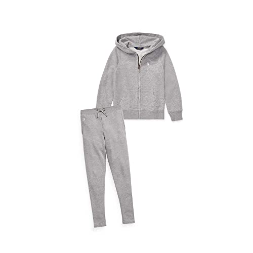 POLO RALPH LAUREN Girl's French Terry Leggings (Big Kids) Light Grey Heather SM (7 Big Kid)3